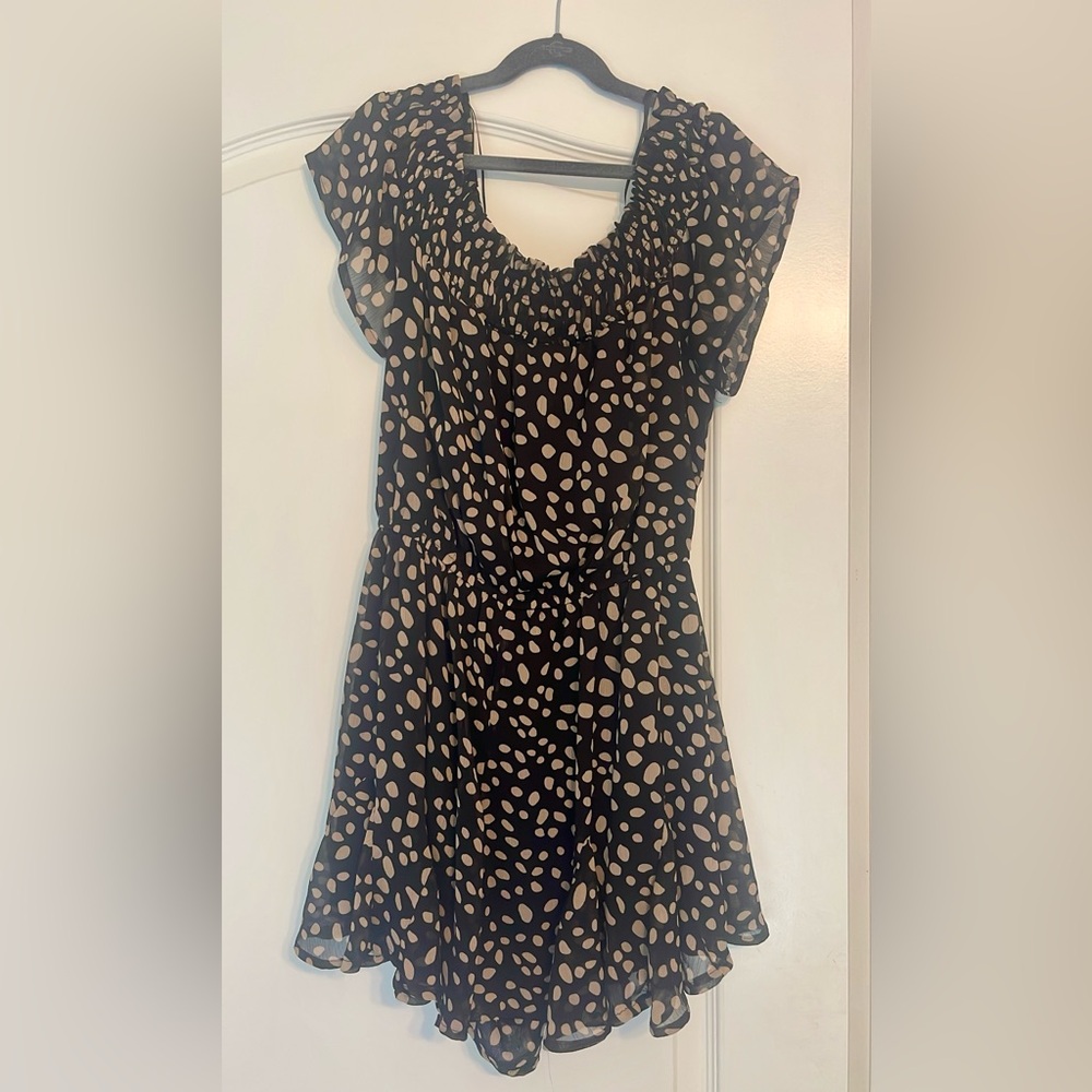 Blue Rain Black and Cream Polka Dot Romper